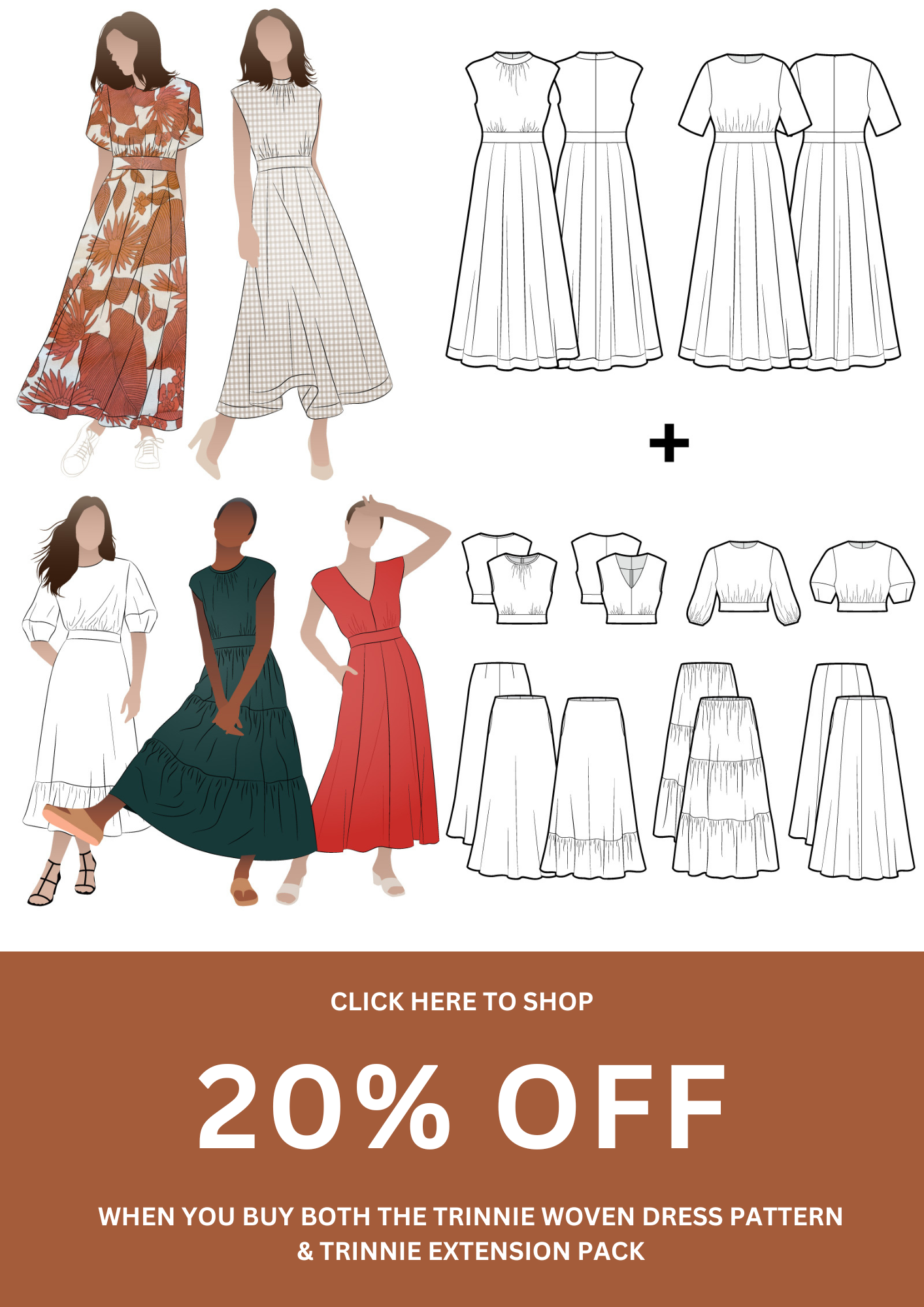 Shop 20% off the Trinnie Woven Dress + Trinnie Extension Pack pattern bundle