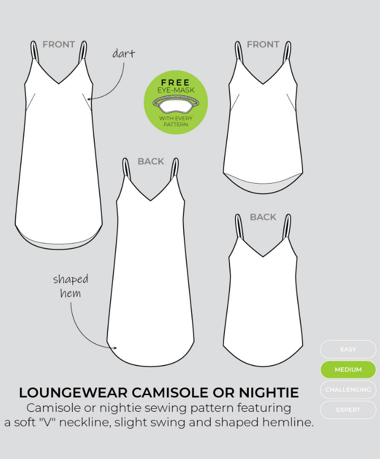 Loungewear camisole and nightie line drawing 