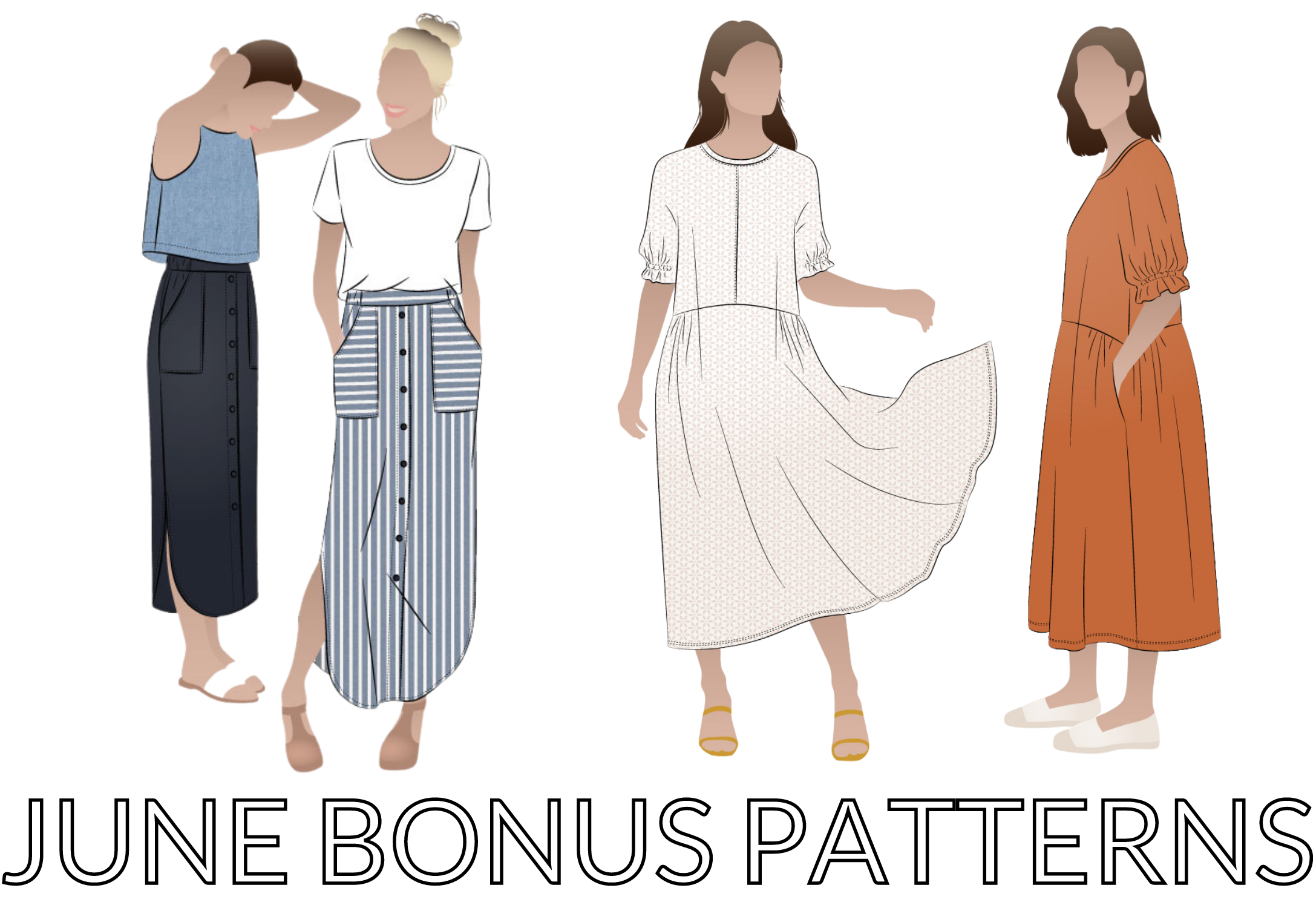 June Bonus Patterns - Eileen Dress or Indigo Maxi Skirt 