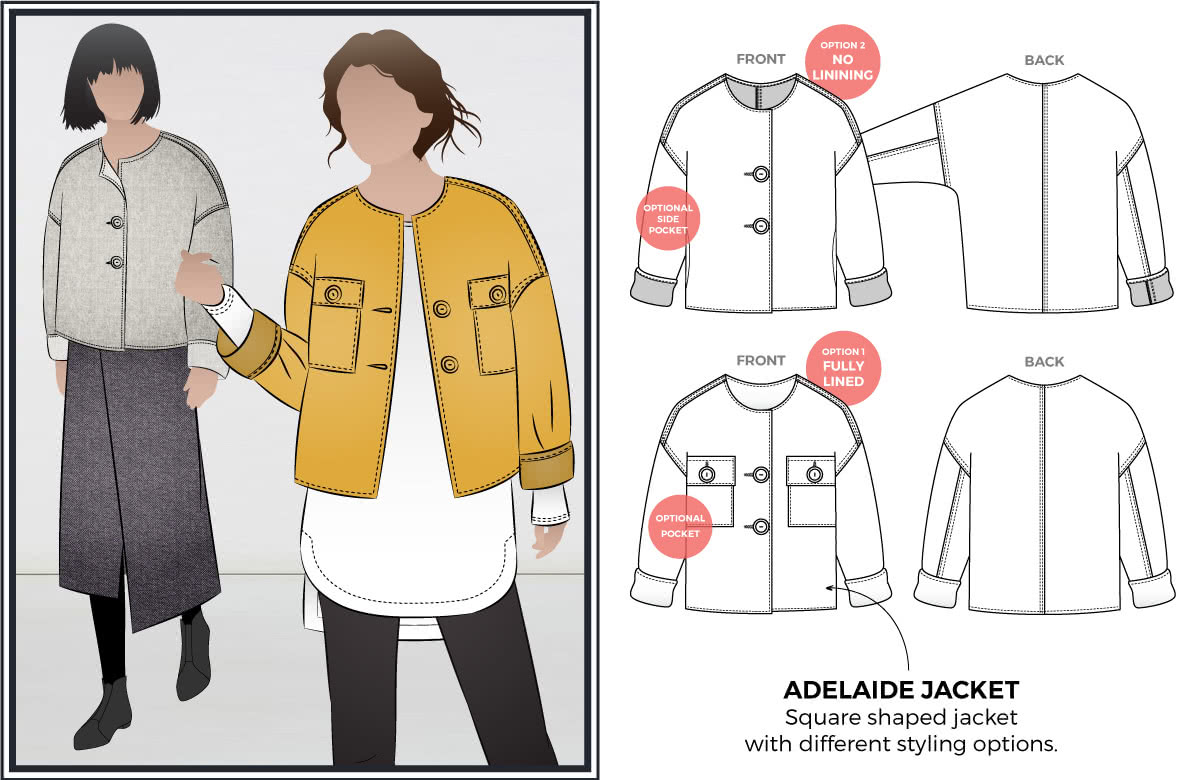 Adelaide Woven Jacket line drawing