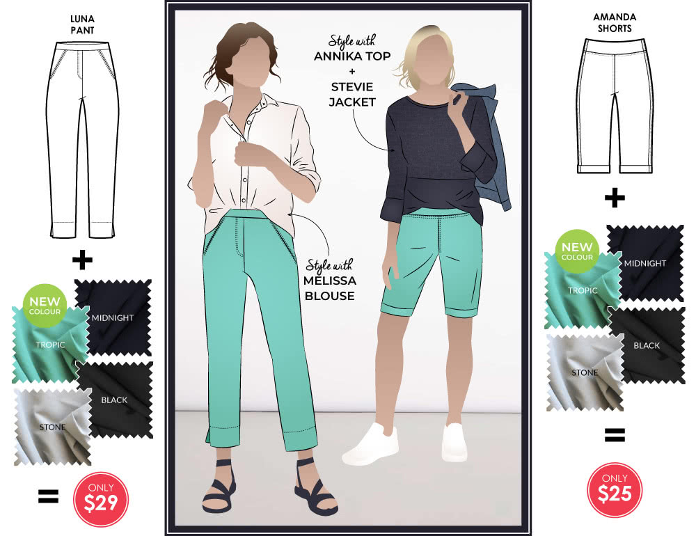 Style Arc Pattern Fabric Bundle - Luna Pant and Amanda Short - New colour Tropic