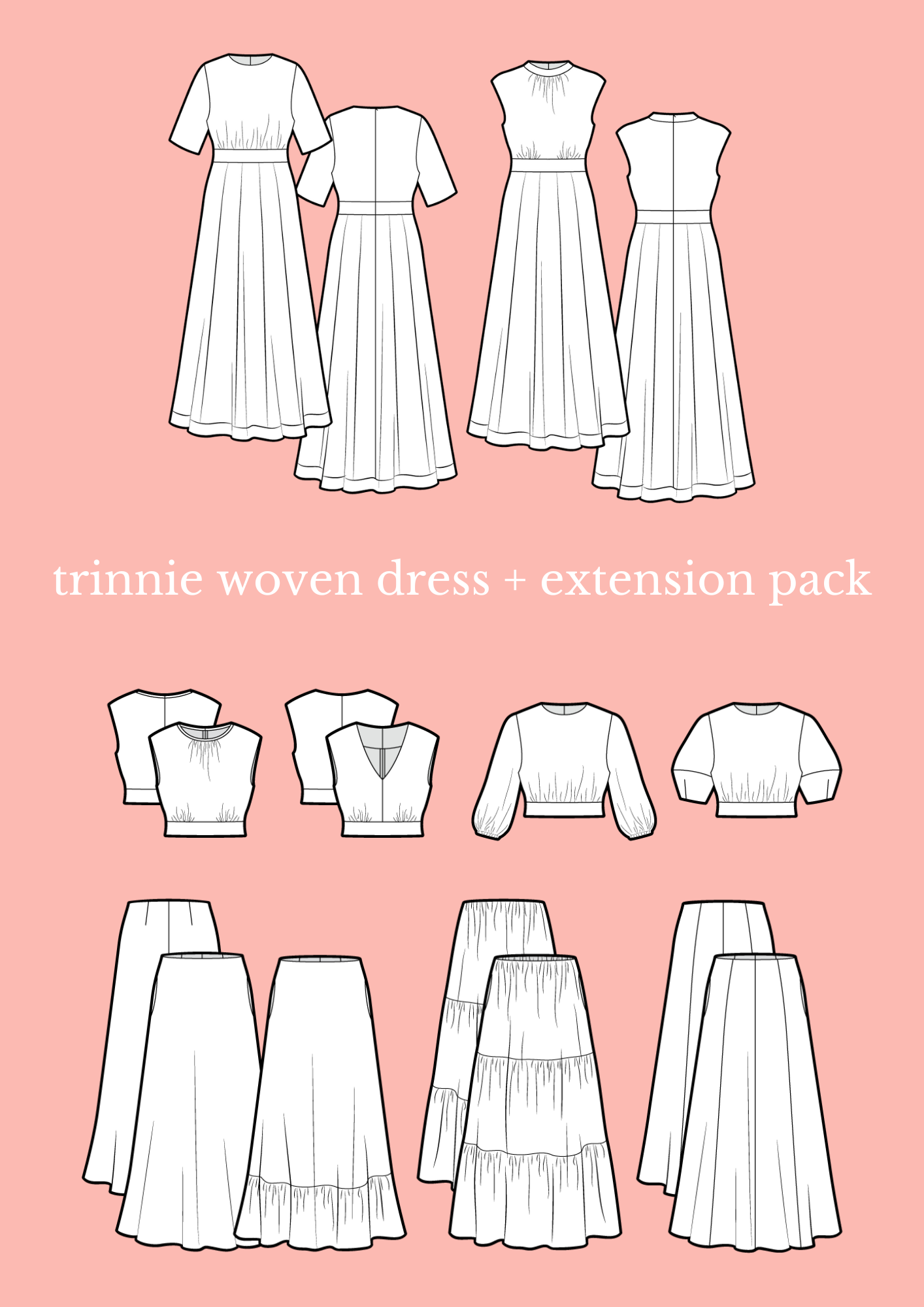 Trinnie Woven Dress + Trinnie Extension Pack Discounted Pattern Bundle