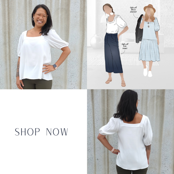 Clementine Woven Top photos with graphics
