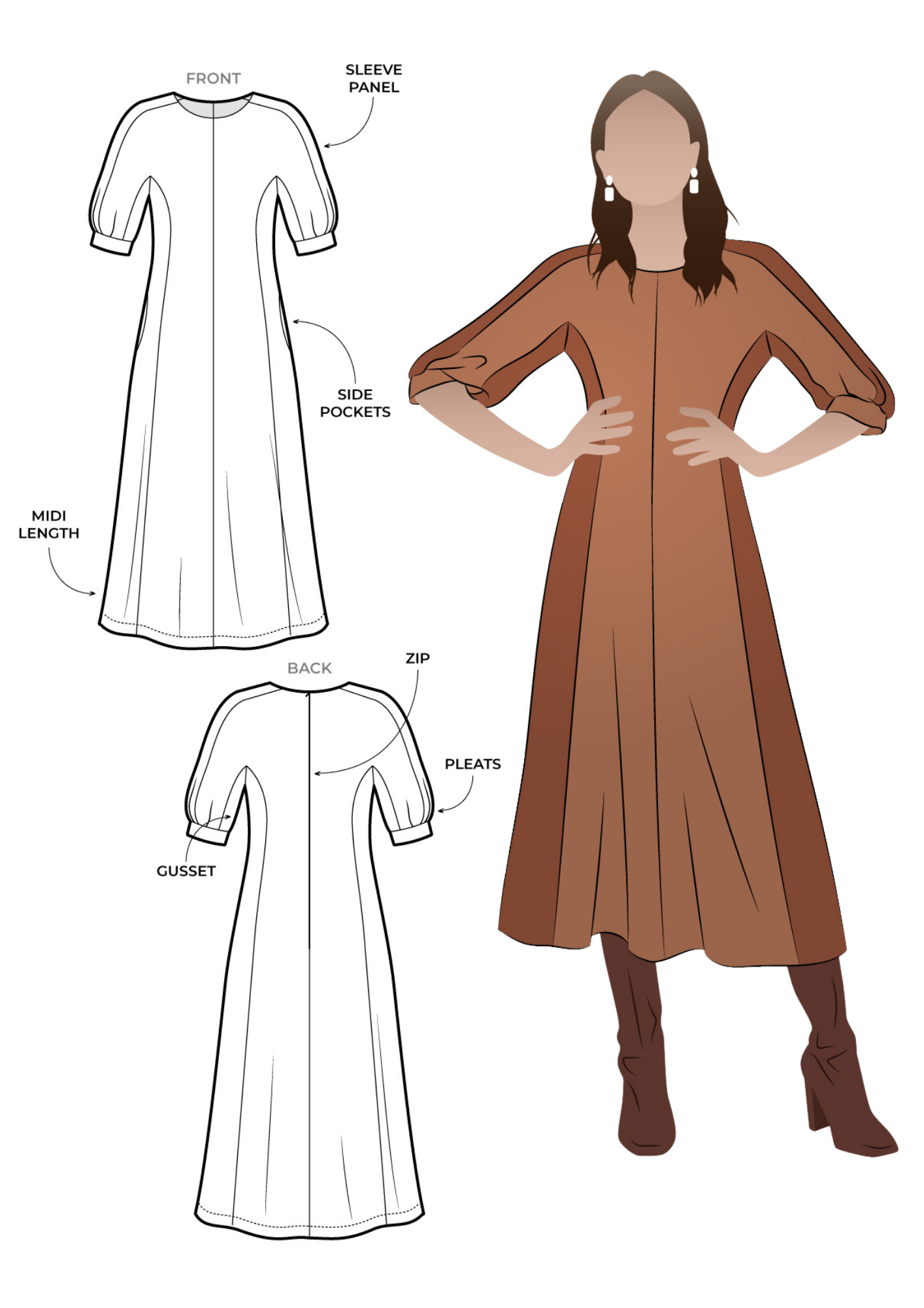 Penelope Woven Dress pattern details 