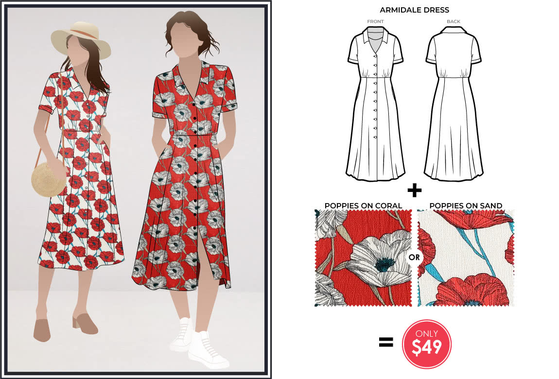 Armidale Dress and Poppies fabric bundle