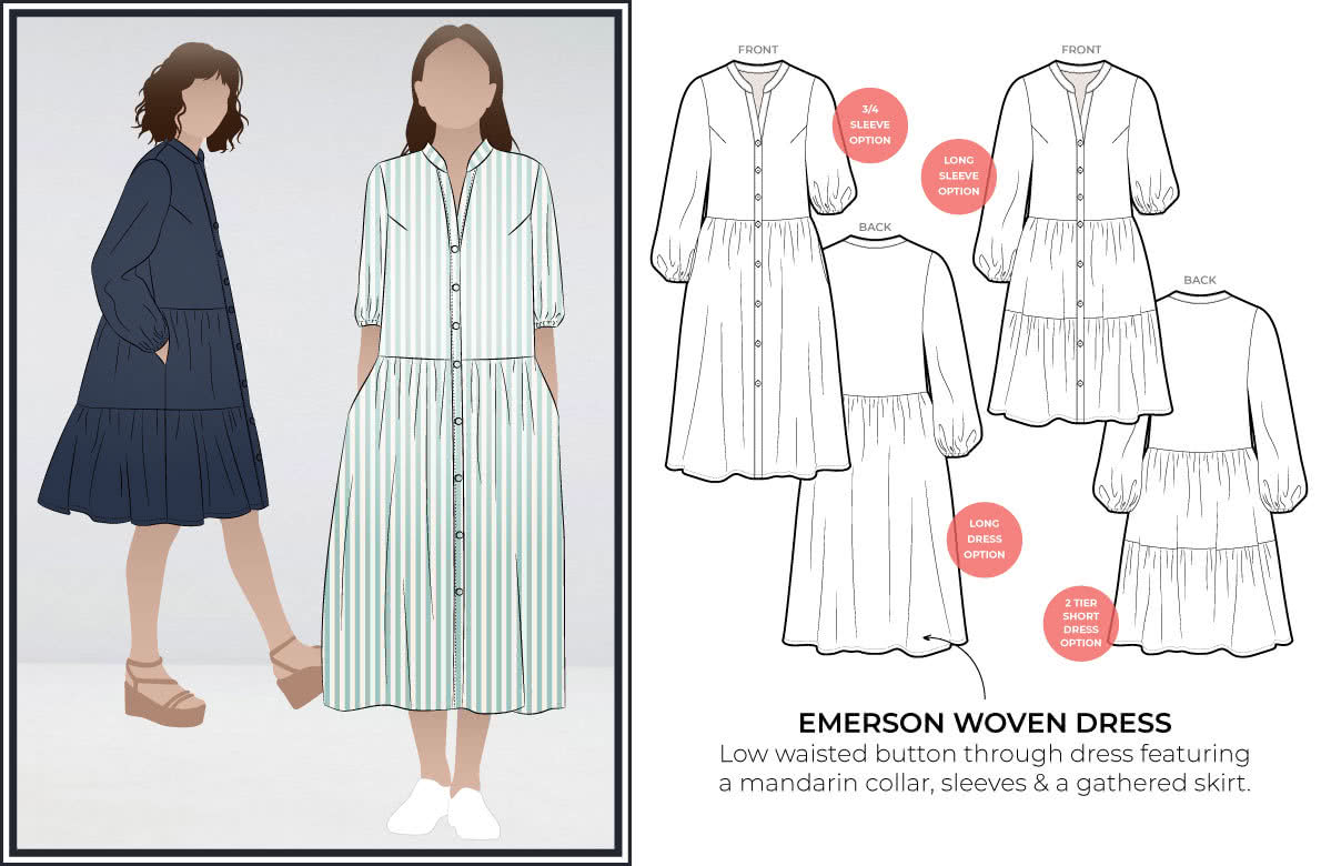 Emerson Woven Dress- line drawing 