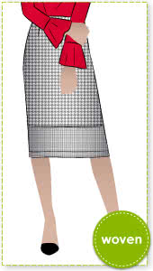 Agatha Woven Skirt Sewing Pattern By Style Arc - Classic pencil skirt featuring a wide hem panel and back split opening.