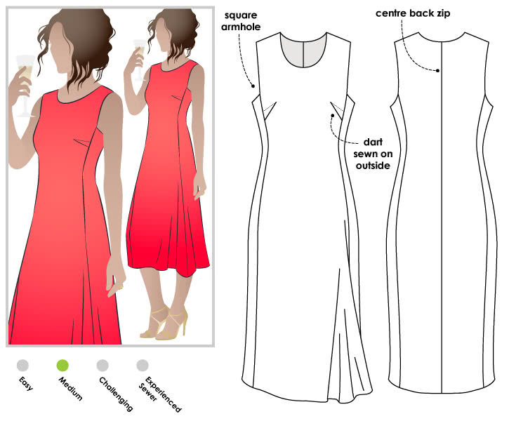 Agnes Designer Dress Sewing Pattern By Style Arc - Sophisticated dress with asymmetrical side drape