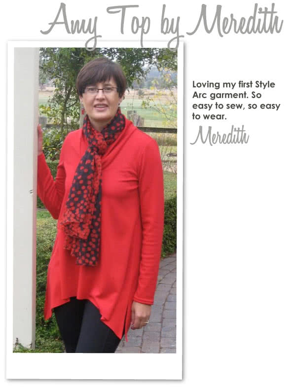 Amy Knit Top Sewing Pattern By Meredith And Style Arc - Casual new dropped hem top with semi cowl neck