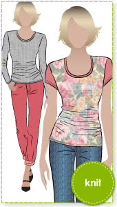 Ann T-Top Sewing Pattern By Style Arc - Latest style tee with side seam rouching