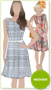 Anthea Dress Sewing Pattern By Style Arc - Trendy woven dress with a slight boat neckline