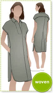 Autumn Dress Sewing Pattern By Style Arc - Versatile throw on dress with style, extended shoulder and interesting pleats