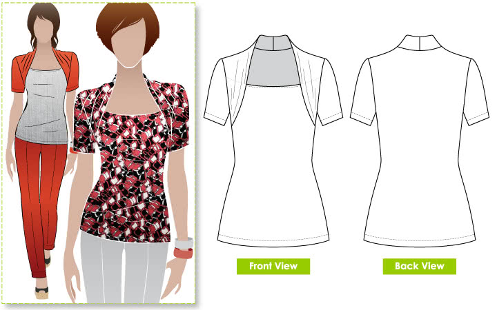 Belinda Jersey Top Sewing Pattern By Style Arc - Clever top with a built in shrug effect