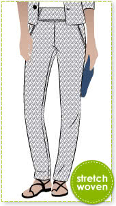 Beth Stretch Woven Pant Sewing Pattern By Style Arc - Pull on woven stretch pant with wide waistband and the perfect leg shape.