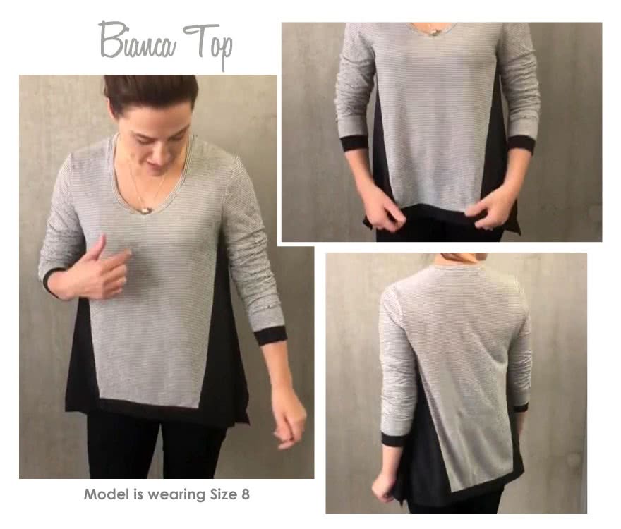 Bianca Knit Top Sewing Pattern By Style Arc - Tunic style Top with “V” neck and angled hem line