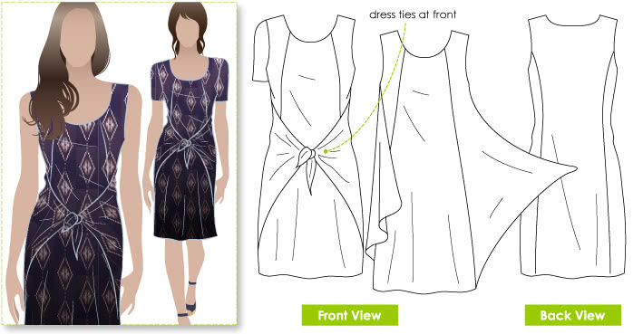 Celine Dress Sewing Pattern By Style Arc - Slip on dress with fashionable tie front