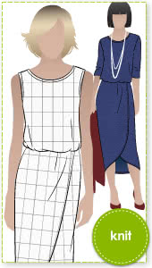 Cameron Dress Sewing Pattern By Style Arc - On trend pull-on dress with an elastic waist, wrap skirt and interesting hemline