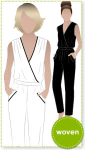 Carly Jumpsuit Sewing Pattern By Style Arc - Fashionable yet comfortable woven jumpsuit with elastic waist