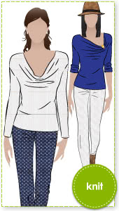 Cate's Cousin Top Sewing Pattern By Style Arc - Cowl neck top with long sleeve and fashionable hemline