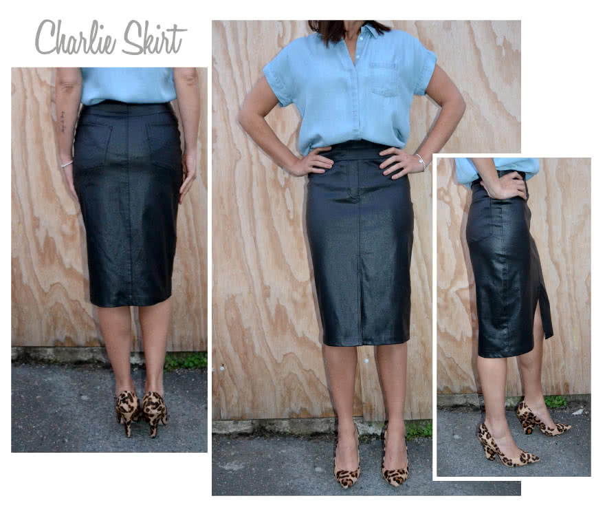 Charlie Stretch Woven Skirt Sewing Pattern By Style Arc - Pull on stretch woven jean skirt with hidden elastic waist