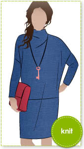 Cher Knit Dress Sewing Pattern By Style Arc - Funnel neck cocoon shaped dress