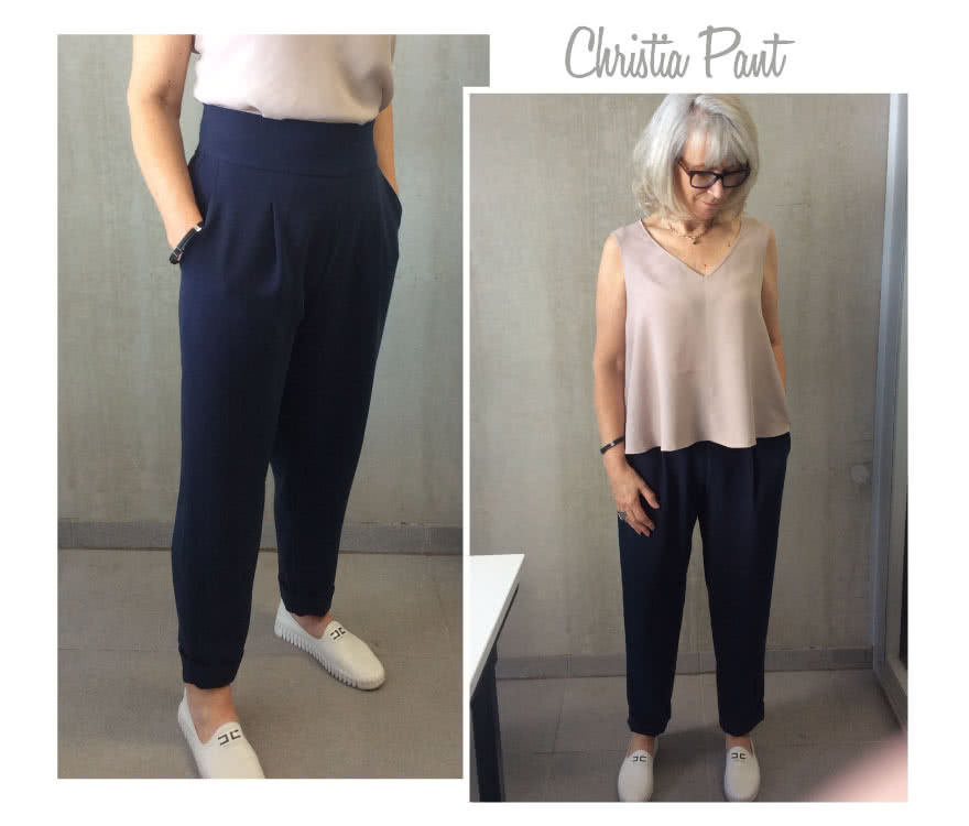 Christia Pant Sewing Pattern By Style Arc - Pleat front, crop pant featuring a wide waistband and cuffs