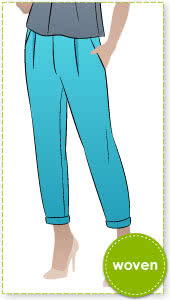 Christia Pant Sewing Pattern By Style Arc - Pleat front, crop pant featuring a wide waistband and cuffs