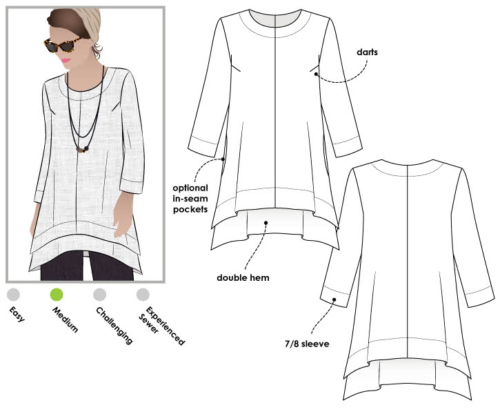 Daisy Designer Tunic Sewing Pattern By Style Arc - Interesting tunic top fabulous angled hems and side pockets