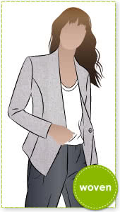 Dorothy Woven Jacket Sewing Pattern By Style Arc - Unlined fitted jacket with asymmetrical front hemline and two-piece sleeve.