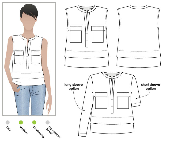 Edith Top Sewing Pattern By Style Arc - Versatile top with a clever layered look
