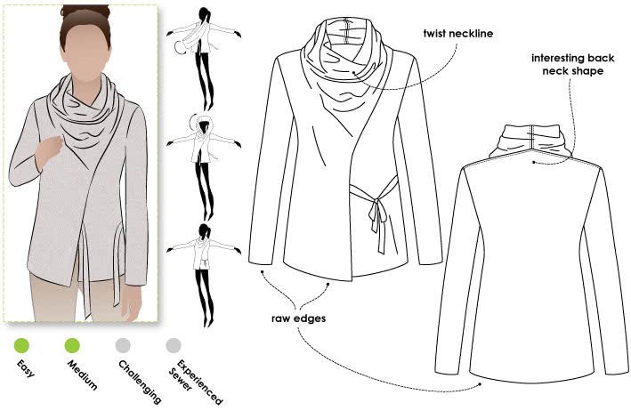 Elita Designer Top Sewing Pattern By Style Arc - Designer top with unique twist neck