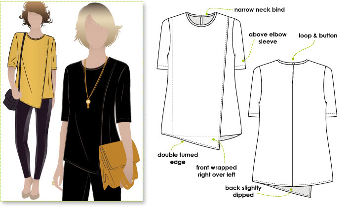 Elizabeth Top Sewing Pattern By Style Arc - Fabulously wearable asymmetrical top with a short sleeve
