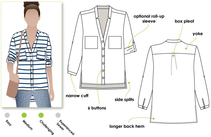 Elsie Woven Overshirt Sewing Pattern By Style Arc - Fabulous over shirt with the fashionable “reverse revere”