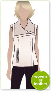 Eddie Biker Vest Sewing Pattern By Style Arc - Vest with extended collar and front zip and faux zip pocket