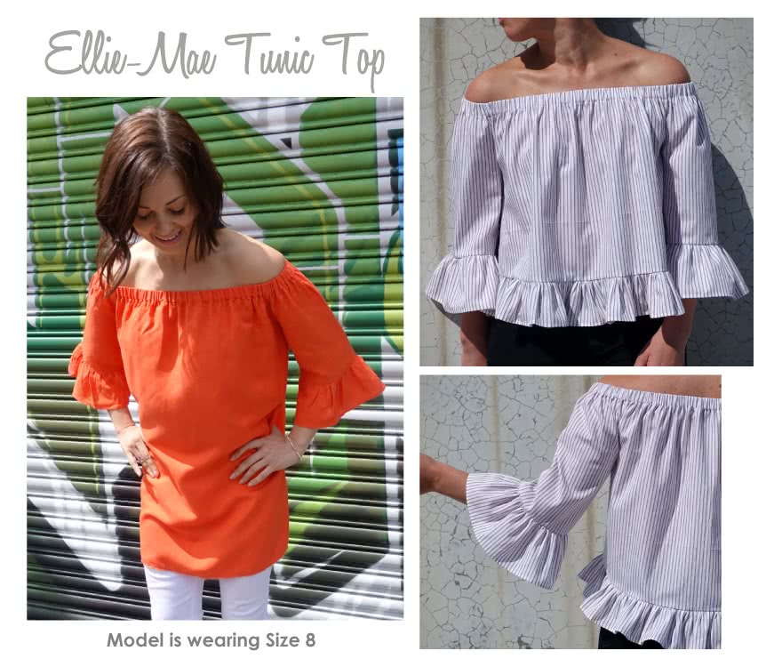 Ellie-Mae Tunic Top Sewing Pattern By Style Arc - Fashionable, off the shoulder top/tunic dress