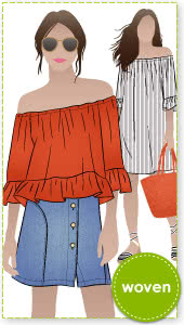 Ellie-Mae Tunic Top Sewing Pattern By Style Arc - Fashionable, off the shoulder top/tunic dress