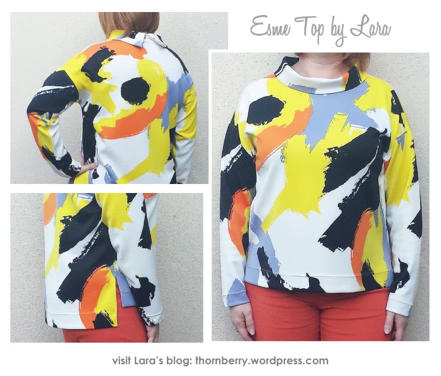 Esme Designer Knit Top Sewing Pattern By Lara And Style Arc - Square cut top with funnel or band neck options, sleeved or sleeveless, with a high/low hem