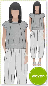 Ethel Top + Pant Outfit Sewing Pattern Bundle By Style Arc - Elastic waist crop Gaucho pant & new square shaped top