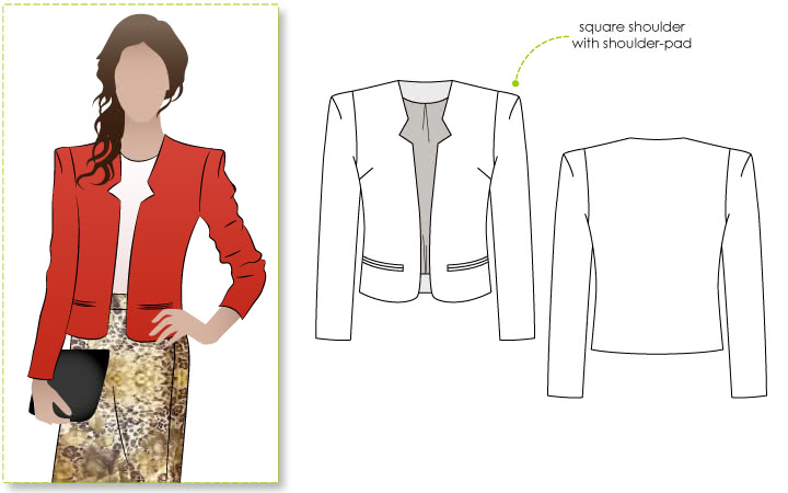 Gabby Woven Jacket Sewing Pattern By Style Arc - Reverse revere jacket with sleeve head treatment