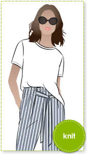 Gem Knit Tee Sewing Pattern By Style Arc - Short sleeve t-shirt with dipped back hemline.