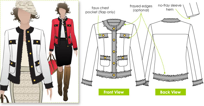 Gigi Jacket Sewing Pattern By Style Arc - Classically styled fully-lined semi fitted jacket