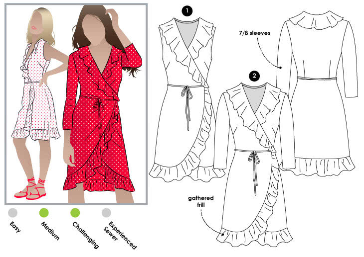 Giselle Dress Sewing Pattern By Style Arc - Feminine wrap dress with ruffles