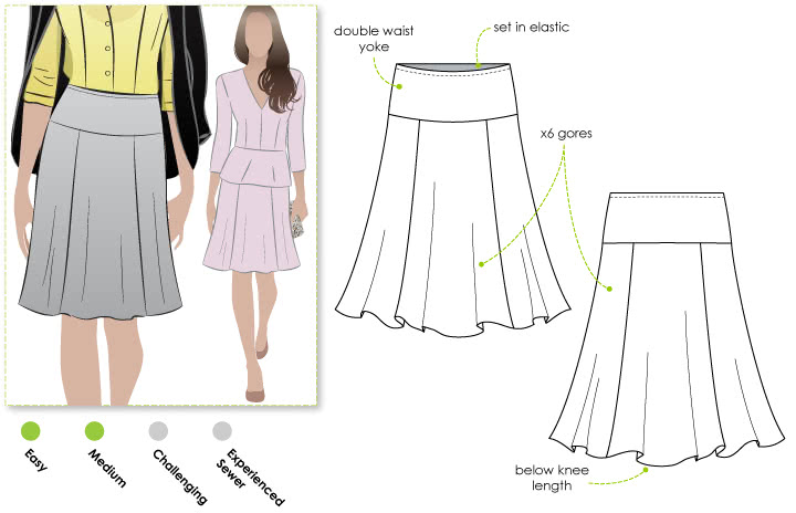 Gorgeous Gore Skirt Sewing Pattern By Style Arc - Great 6 gore knit jersey pull on skirt