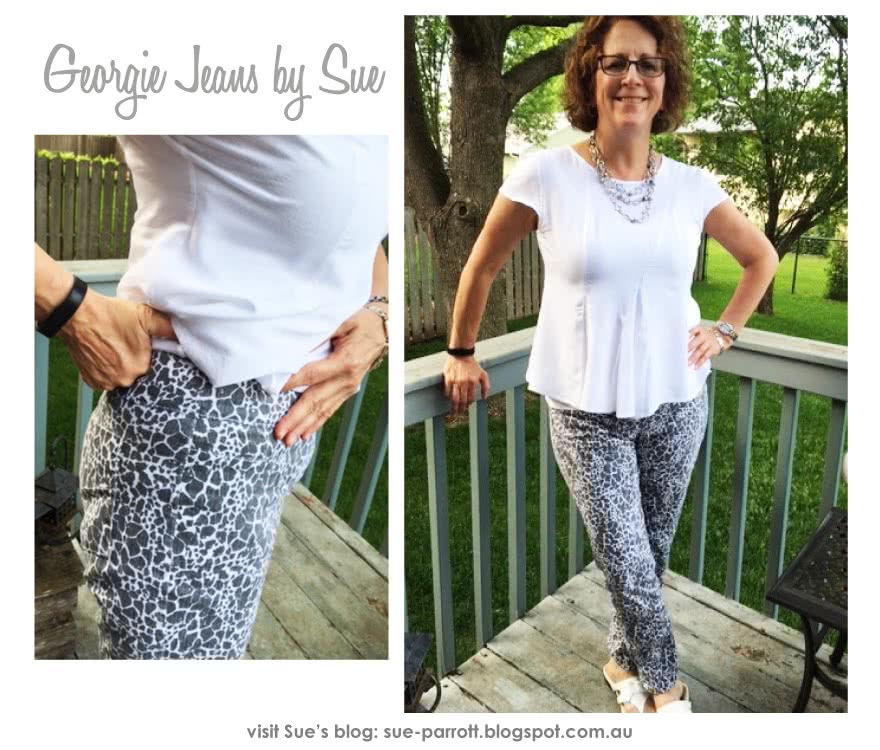 Georgie Stretch Woven Jean Sewing Pattern By Sue And Style Arc - Pull on woven stretch pant with wide waistband and the perfect leg shape.