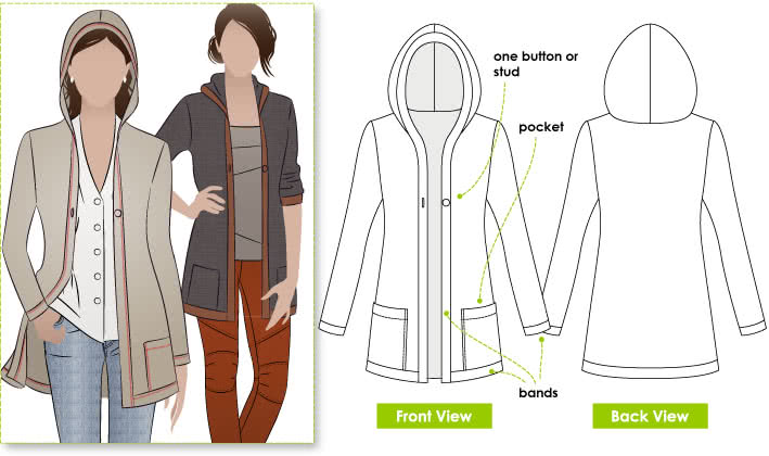 Heidi Hooded Cardi Sewing Pattern By Style Arc - Fashionable throw on knit cardi with hood