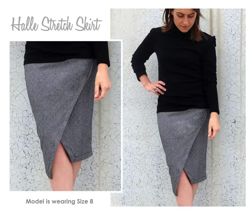 Halle Stretch Skirt Sewing Pattern By Style Arc - Elastic waist skirt with asymmetrical hem