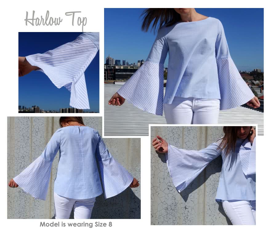 Harlow Top Sewing Pattern By Style Arc - Swing top with on trend bell sleeve