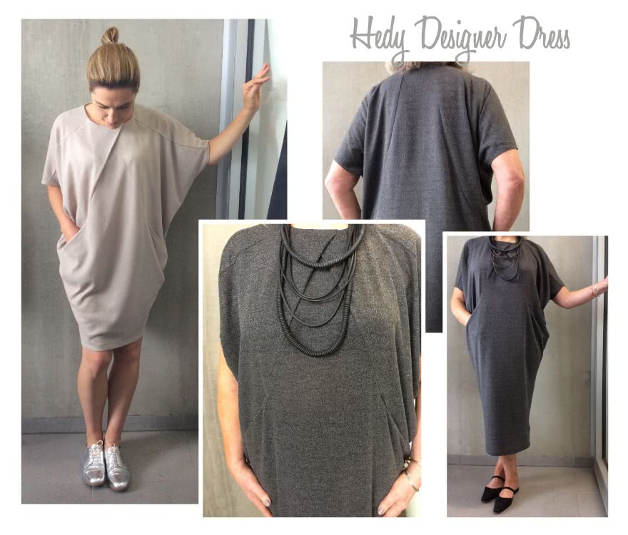 Hedy Designer Dress Sewing Pattern By Style Arc - Easy to wear cocoon shaped dress with hidden pockets and pleat neck