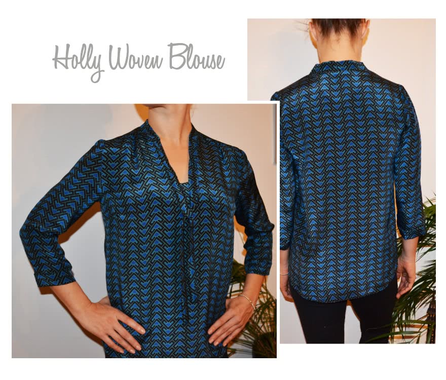 Holly Woven Blouse Sewing Pattern By Style Arc - Classic blouse with front tie and 7/8th sleeve length