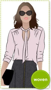 Holly Woven Blouse Sewing Pattern By Style Arc - Classic blouse with front tie and 7/8th sleeve length